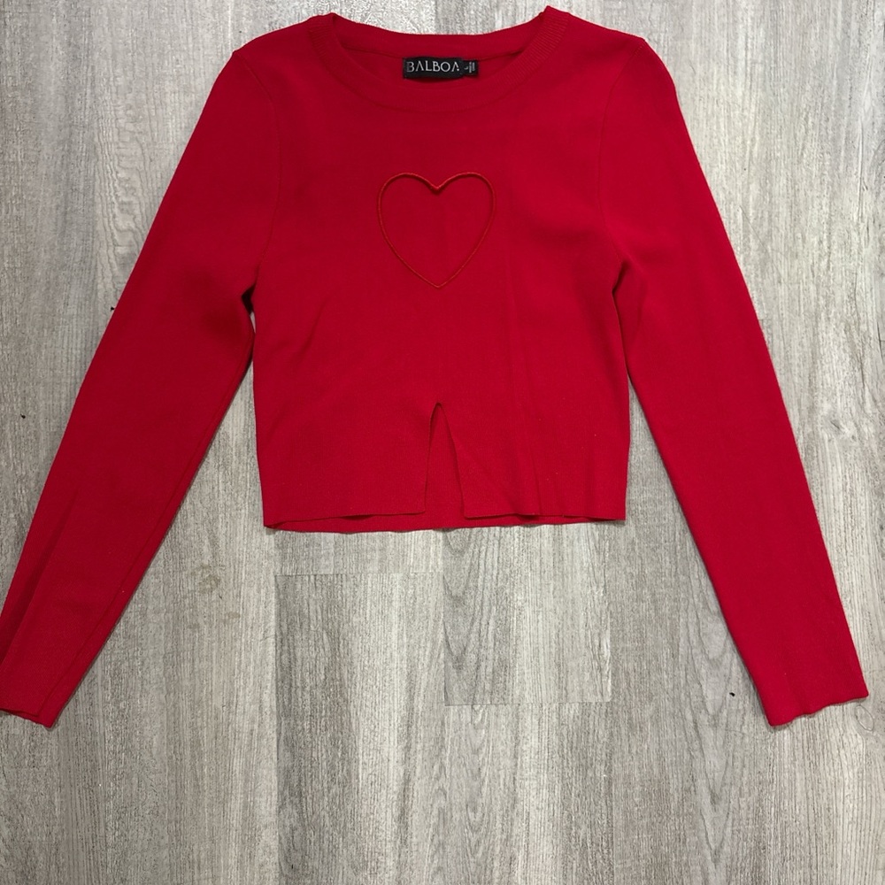 & Other Stories Red Long Sleeve Top with Heart Design
